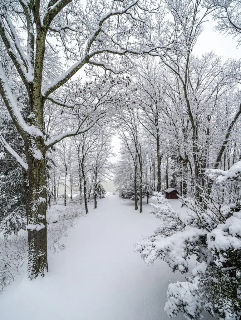 A beautiful snowy trail invites winter hikers in the Catskills.