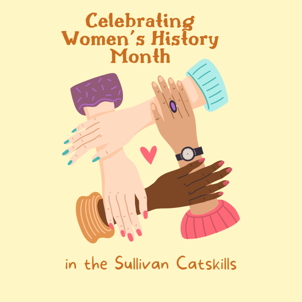 Diverse hands with colorful nail polish join together, symbolizing unity and celebration for Women’s History Month in the Sullivan Catskills.