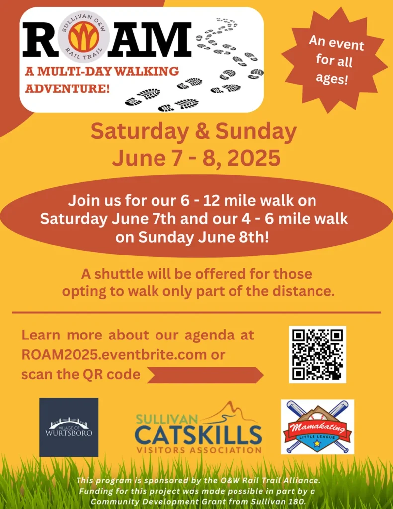 An event flyer announcing a multi-day walking adventure scheduled for June 7-8, 2025, including details about the walks and shuttle service.