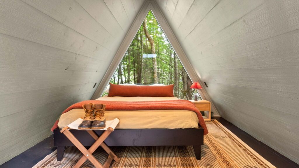 Interior view of a Callicoon Hills A-Frame in the Sullivan Catskills. 