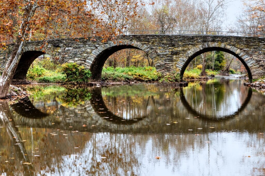 Stone Arch Bridge in autumn in the Sullivan Catskills. 
