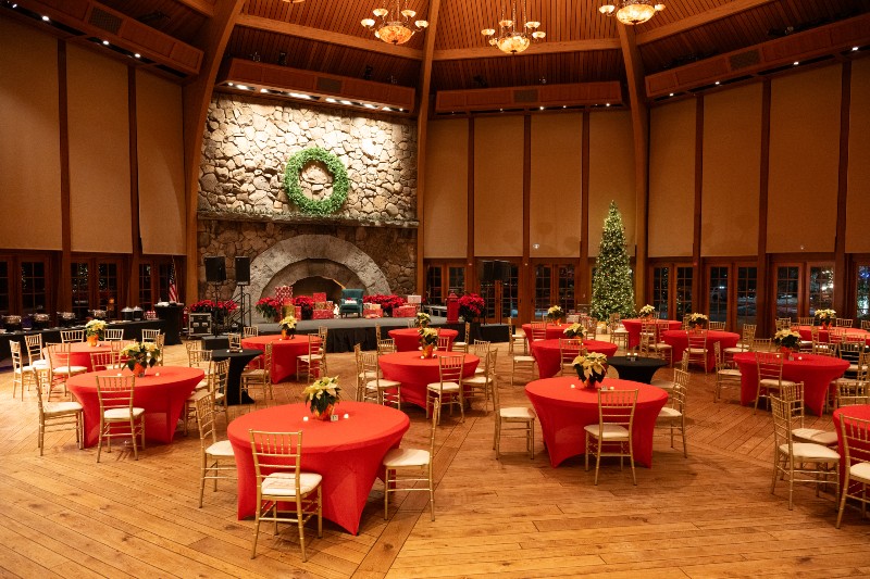 The great hall at Bethel Woods Center for the Arts is set up for the Feast of the Seven Fishes at the holidays.