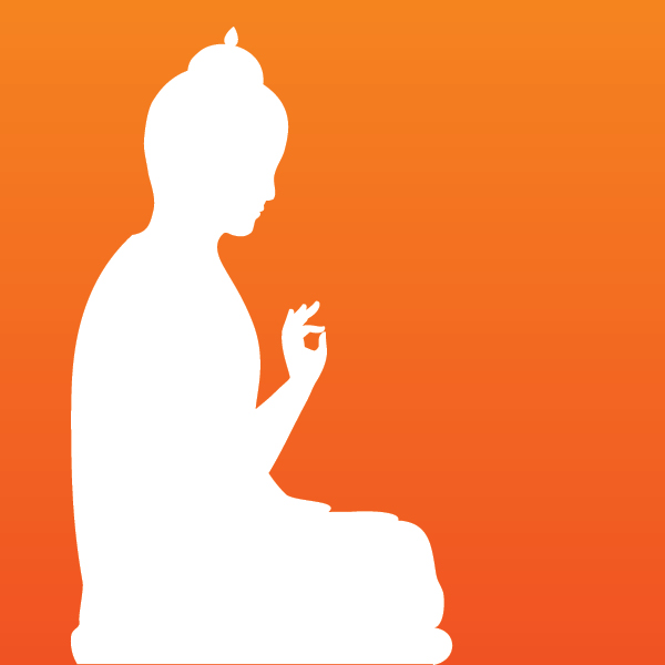 A silhouette of a seated figure with a hand gesture against a vibrant orange background.