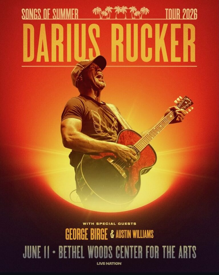 A concert poster for Darius Rucker's 2026 tour, featuring vibrant colors and details about special guests and the venue.