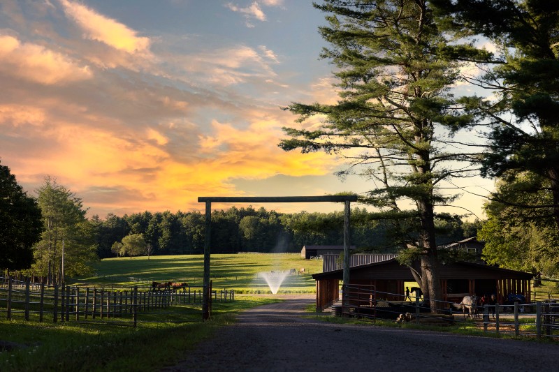 Driftwood Ranch Resort at sunset in Sullivan Catskills.