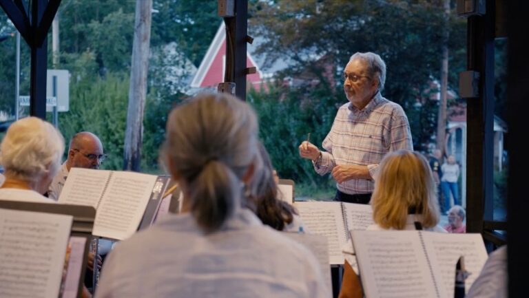 Jim Newton, conductor, leads the Callicoon Center Band in a performance.
